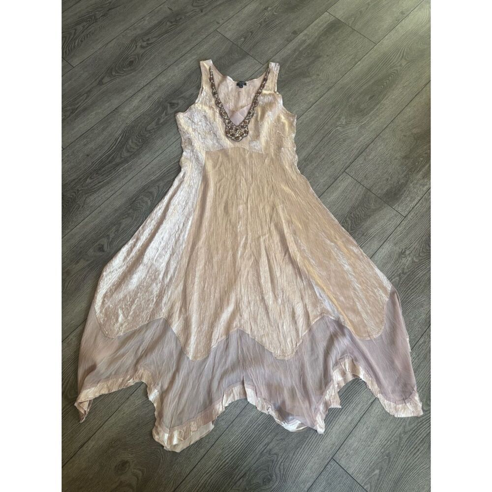 Komarov Sleeveless Pale Blush V-Neck Handkerchief Hem Dress